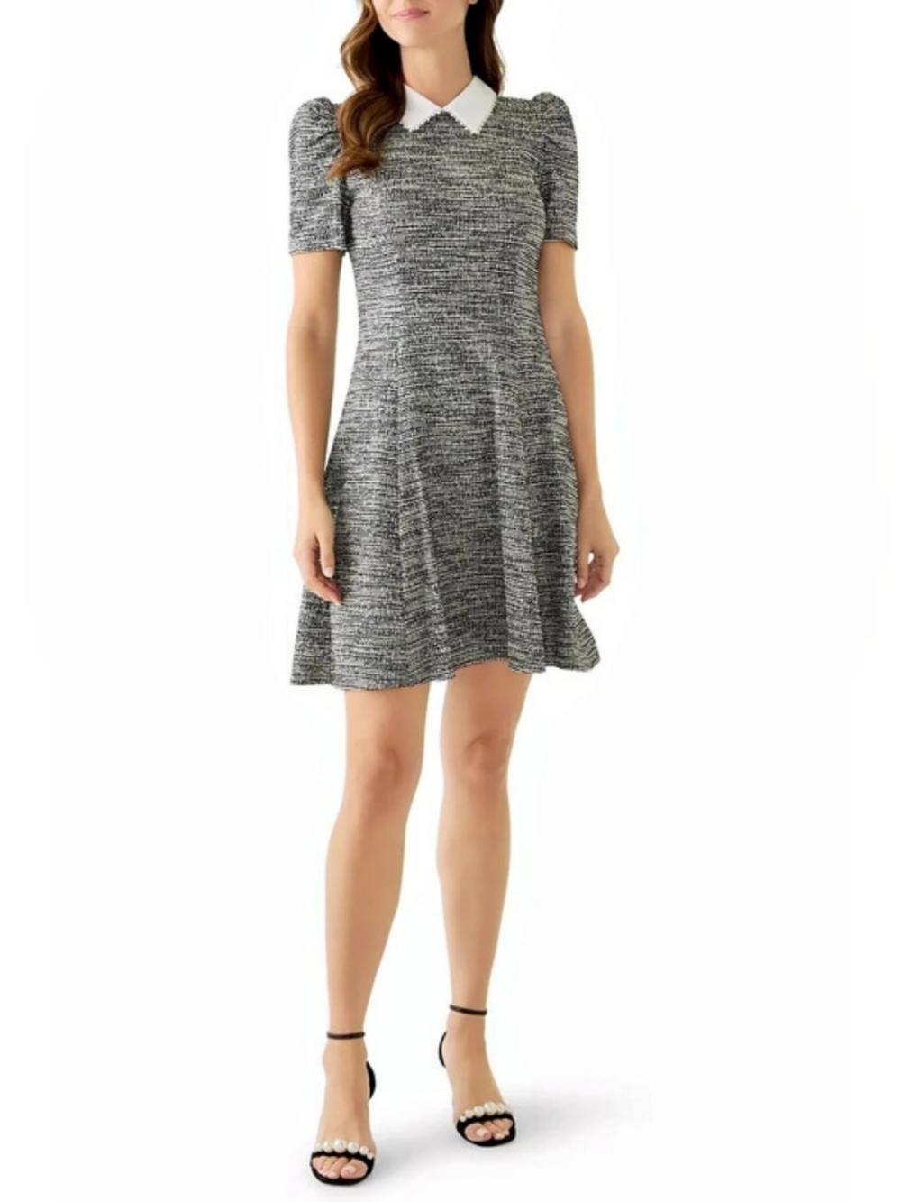 Karl Lagerfeld Paris Women's Collared Tweed A-Line Dress Black & White Size 14